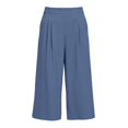 thumbnail image 6 of LEKODE Women's Wide Leg Pants High Waist Casual Loose Cropped Trousers Solid Color Lightweight Daily Work with Pockets Blue L, 6 of 7