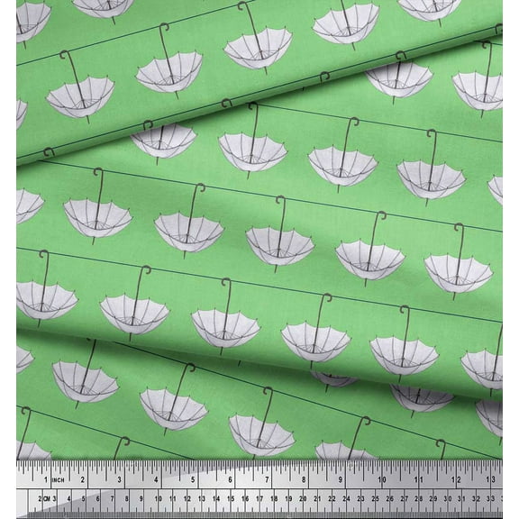 Soimoi Green Cotton Voile Fabric Rope & Umbrella Fashion Print Fabric by Yard 42 Inch Wide