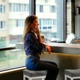 thumbnail image 5 of edx Bar Stools Set of 2, Modern Counter Height, 24 Inch Kitchen Barstools with Metal Base, PU Leather Saddle Seats for Kitchen Island, Gray, 5 of 8