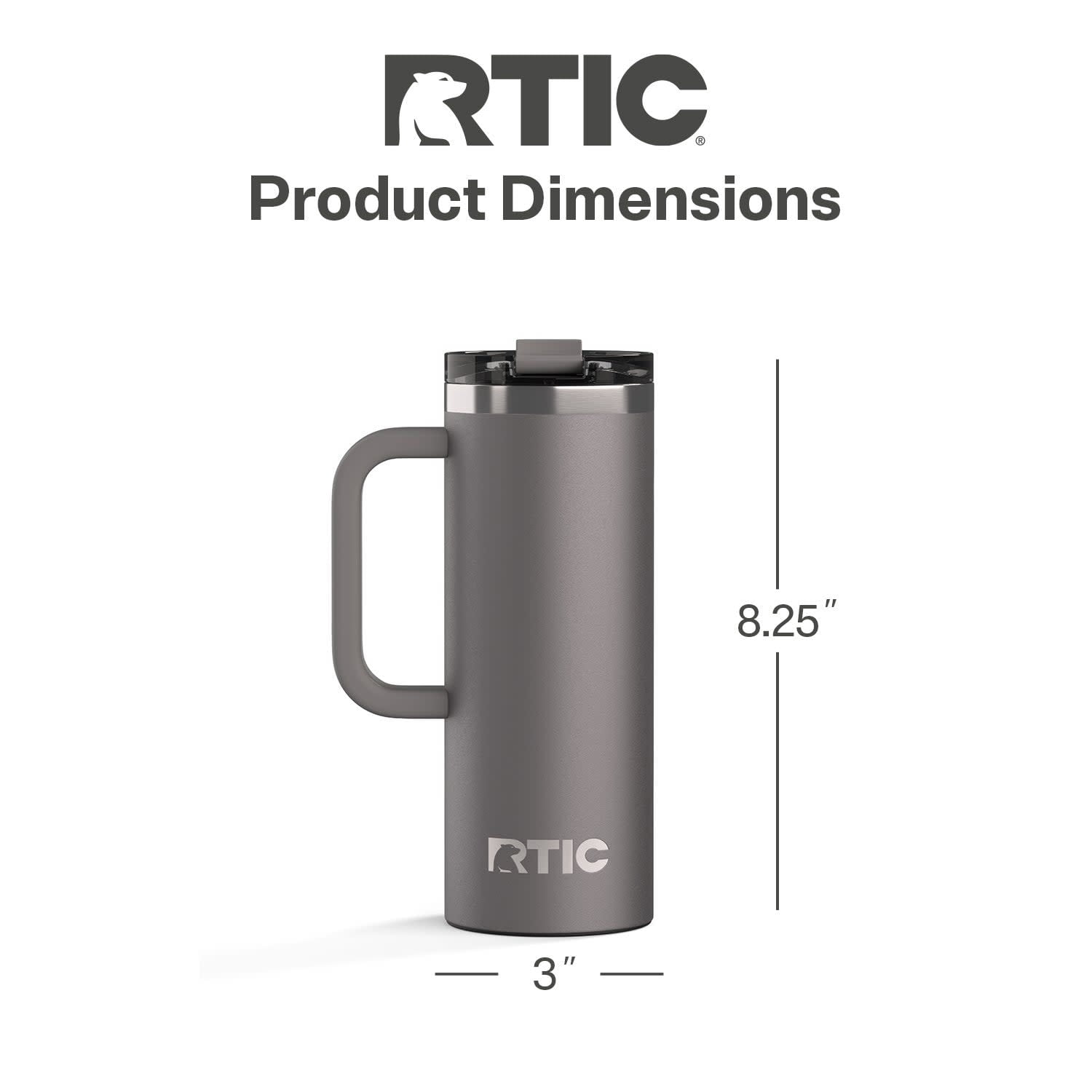 RTIC Road Trip 20 oz Ceramic Lined Leak-Resistant Lid Travel Mug, Graphite
