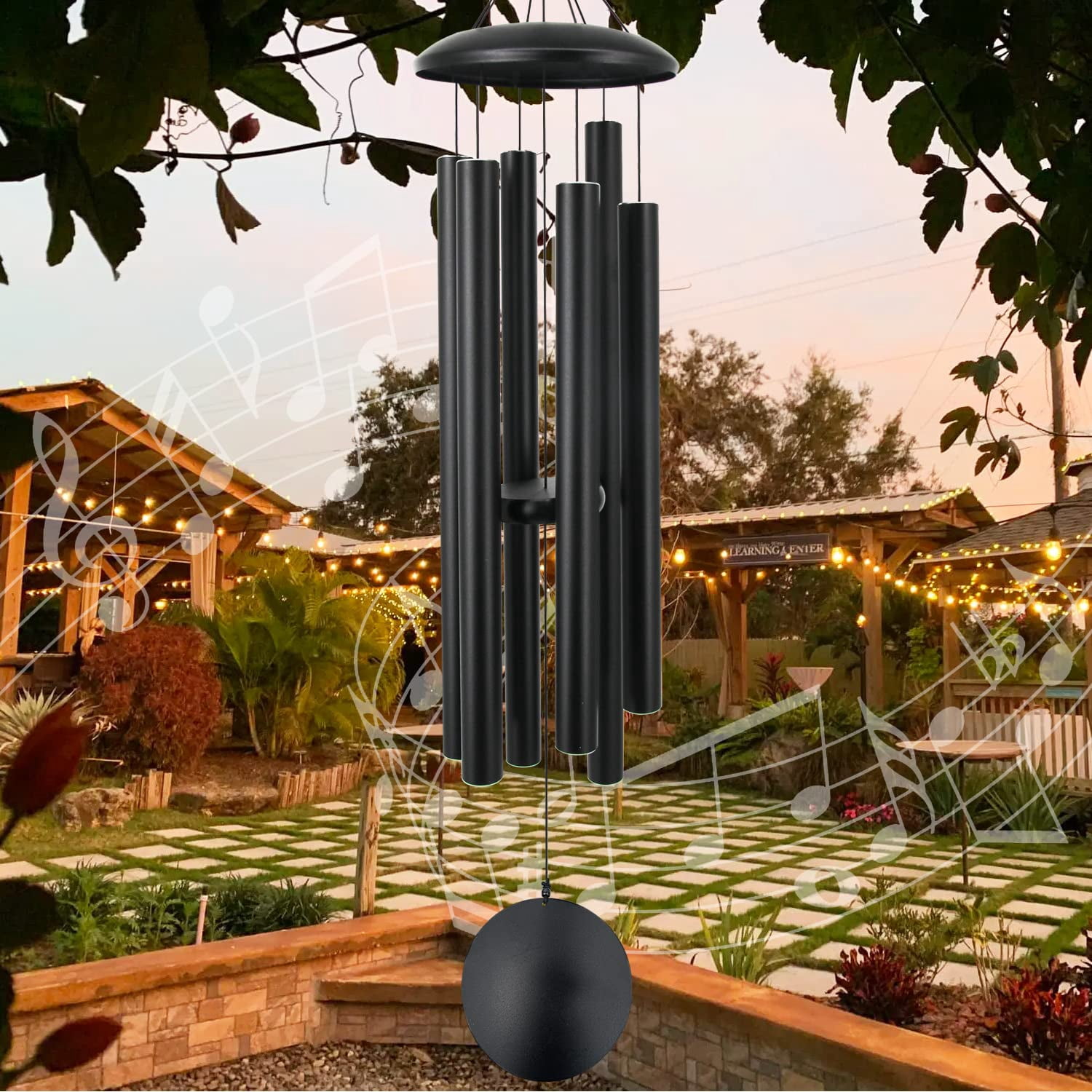 45 In Memorial Wind Chimes Large With 6 Heavy Tubes  Deep Tone Outdoor For Garden Hanging Decor Sympathy Gifts. Black