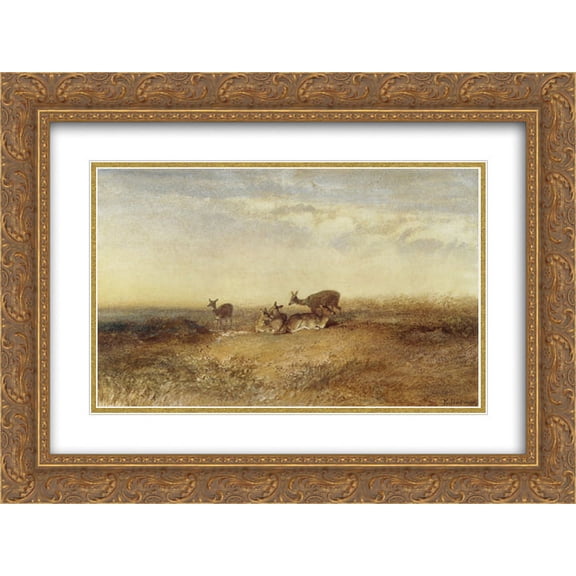 Karl Bodmer 2x Matted 24x20 Gold Ornate Framed Art Print 'Deer in a Landscape'