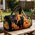 thumbnail image 5 of Women's Quilted Weekender Duffel Bag, Large Black Cat Pumpkin Halloween Patchwork Foldable Lightweight Overnight Gym Travel Tote,Spacious Duffle Handbag for Weekend Getaway, 5 of 5