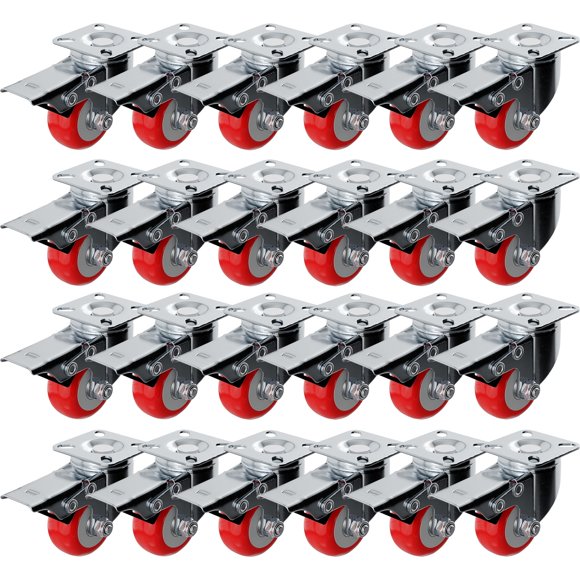 Placa giratoria Caster Wheels FactorDuty de 2 pulgadas con freno de poliuretano rojo (paquete de 24)