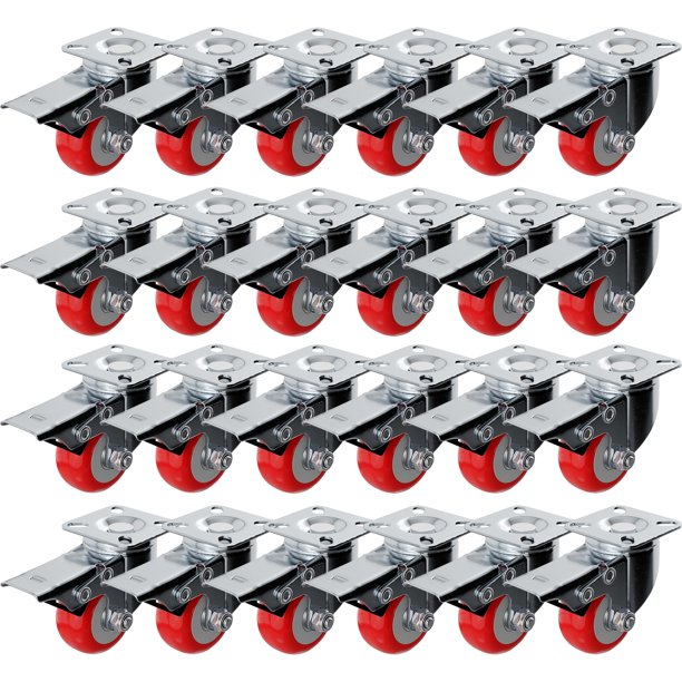 Placa giratoria Caster Wheels FactorDuty de 2 pulgadas con freno de poliuretano rojo (paquete de 24)