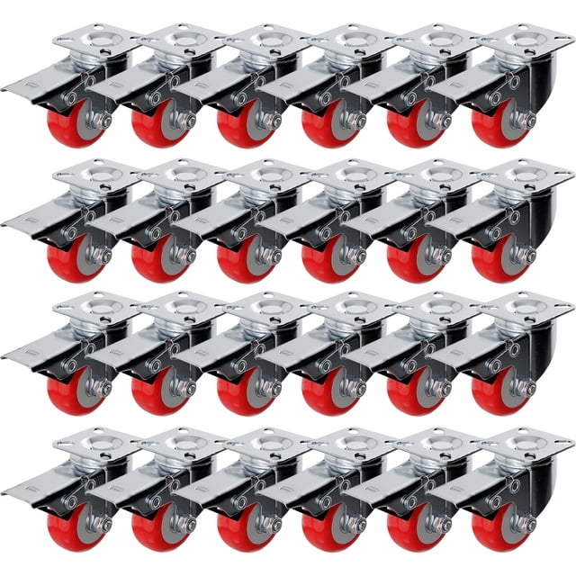 Placa giratoria Caster Wheels FactorDuty de 2 pulgadas con freno de poliuretano rojo (paquete de 24)