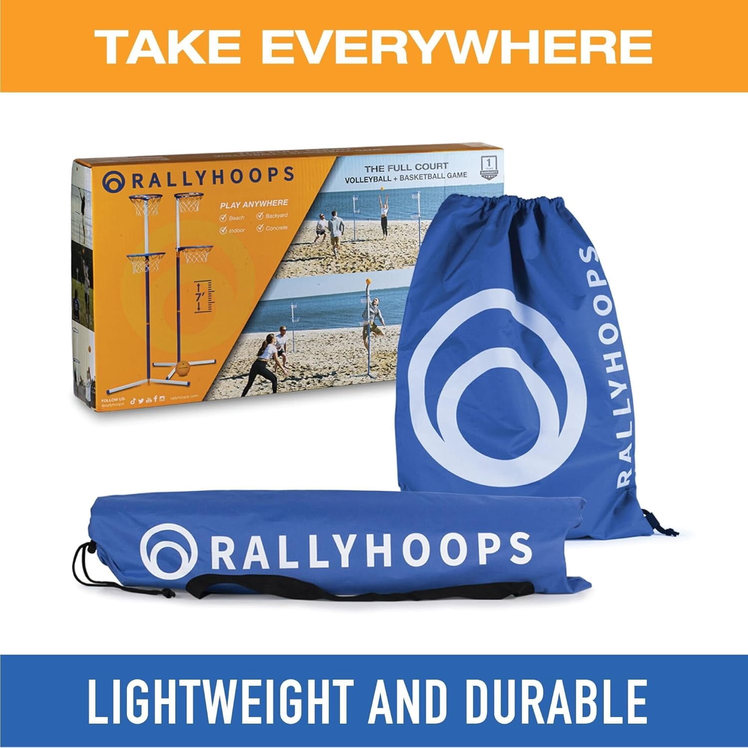 RallyHoops 7 ft - World's First Sports Game to Mash Volleyball & Basketball - Setup in Seconds - Easy to Learn - Fun to Play for All Ages