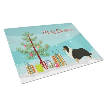 Carolines Treasures CK3532LCB Collie Christmas Tree Glass Cutting Board - Large
