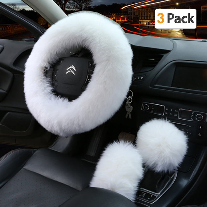 Parking Brake Cover 1Set Pink Furry Car Steering Wheel Cover Shifter Cover