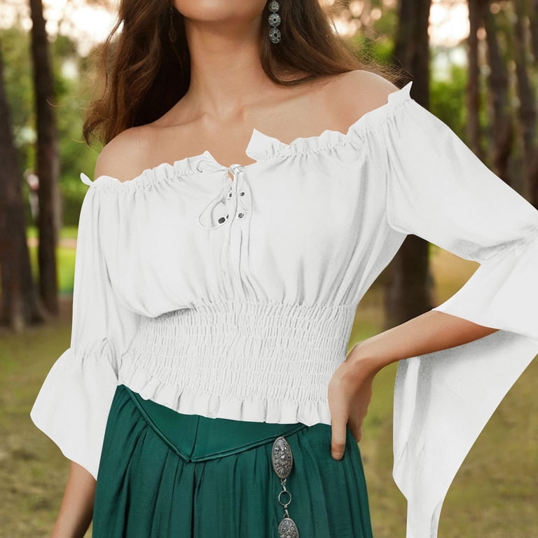 Otntypg Women Renaissance Shirt Off Shoulder Trumpet Long Sleeve