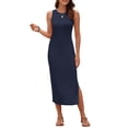 thumbnail image 3 of OutfitShow Women Ribbed Knit Bodycon Dress Sleeveless Crew Neck Midi Summer Dress with Side Split, 3 of 4