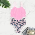 thumbnail image 7 of Girls Two Piece Swimsuit High Waisted Bikini Set Ruffled Halter Top Tropical Palm Leaf Print Pink Nylon Spandex Quick Dry 8-15 Years,Size 7-8T, 7 of 7