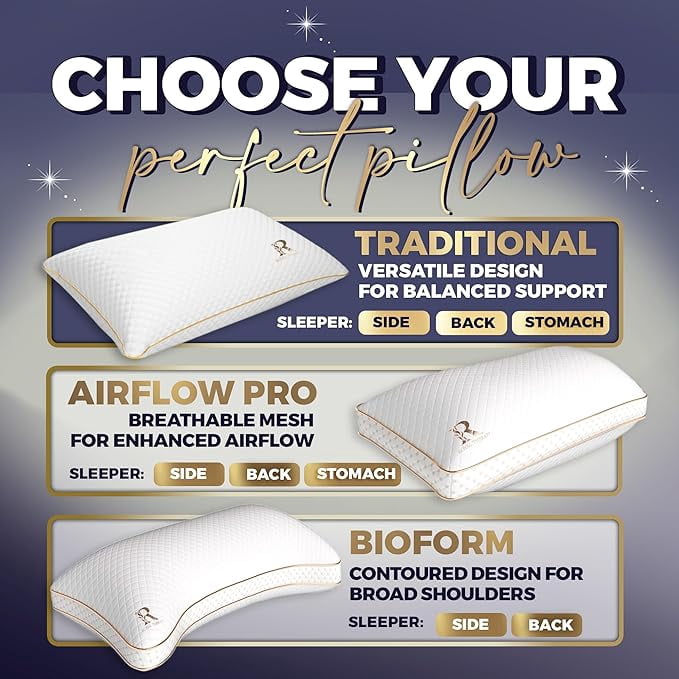 Royal Therapy King Memory Foam Pillow – Adjustable Shredded Foam, Medium Firm, Bamboo Cover