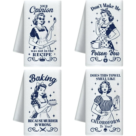 Housewife Baking Decorative Kitchen Towels Set of 4 Soft Absorbent Microfiber Dish Towel for Kitchen Tea Coffee Bar Home Best Gift for Housewarming Christmas Thanksgiving Birthday