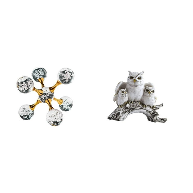 Figura de escritorio esférica con forma de búho. Figura de animal artificial hecha de resina de vidrio. Ideal para estantería, oficina, decoración del