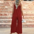 thumbnail image 6 of QATAINLAV Jumpsuits for Women Summer Casual Cotton One Piece Overalls Baggy Flowy Wide Leg Palazzo Pants V Neck Romper with Pockets Red L Sale of The Day, 6 of 9