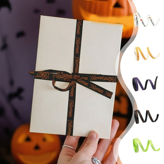 Yhmxh Halloween Ribbon 3/8 Inch 10 Yards Thin Ribbons for Crafts Gift Wrapping Decor, Pumpkin Bat Ghost Decorative Grosgrain Ribbon for Craft, Wreath Bow, Gift Wrapping, Party Decor
