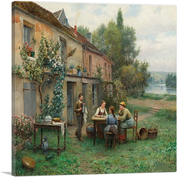 ARTCANVAS Coffee In The Garden Canvas Art Print by Daniel Ridgway Knight - Size: 12" x 12" (0.75" Deep)