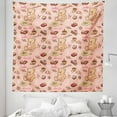 thumbnail image 1 of Dessert Tapestry, Teddy Bear Cupcakes Cookies Donuts Cakes Playroom Cartoon Print, Fabric Wall Hanging Decor for Bedroom Living Room Dorm, 5 Sizes, Sand Brown Coral, by Ambesonne, 1 of 1