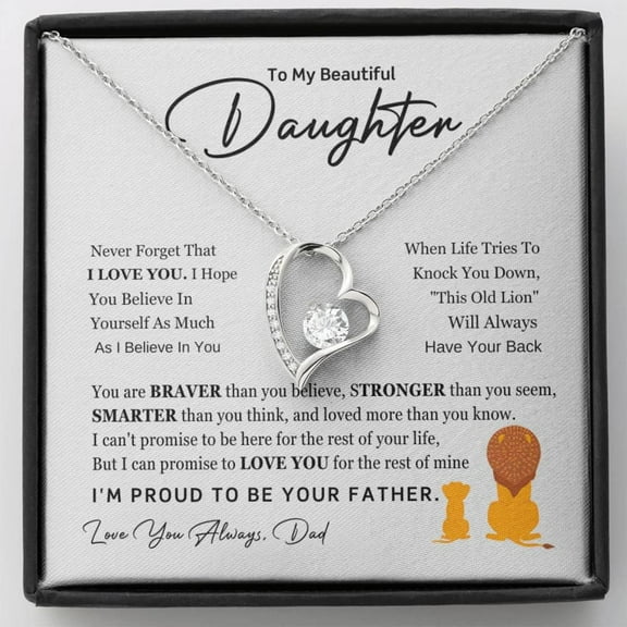To My Daughter Necklace from Dad, Father Daughter Necklace, Necklace for Daughter From Daddy With Heartfelt Message Card &Box, White Forever Love Necklace
