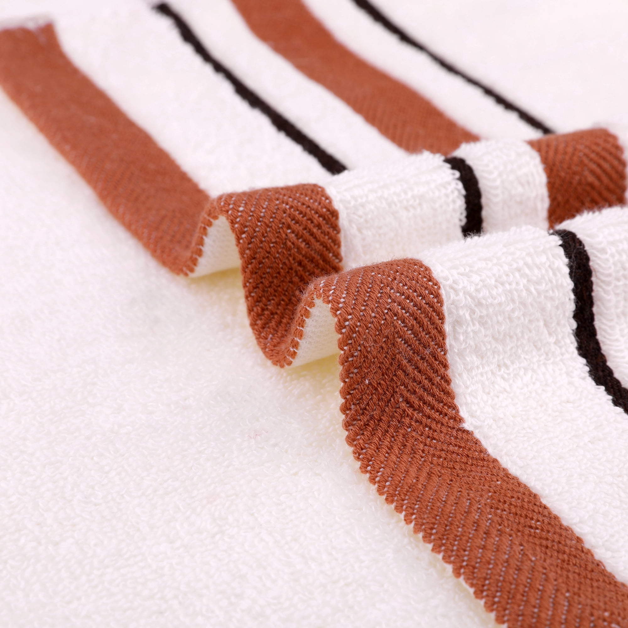Unique Bargains Striped Set of 2 Absorbent Soft Hand Towels Brown