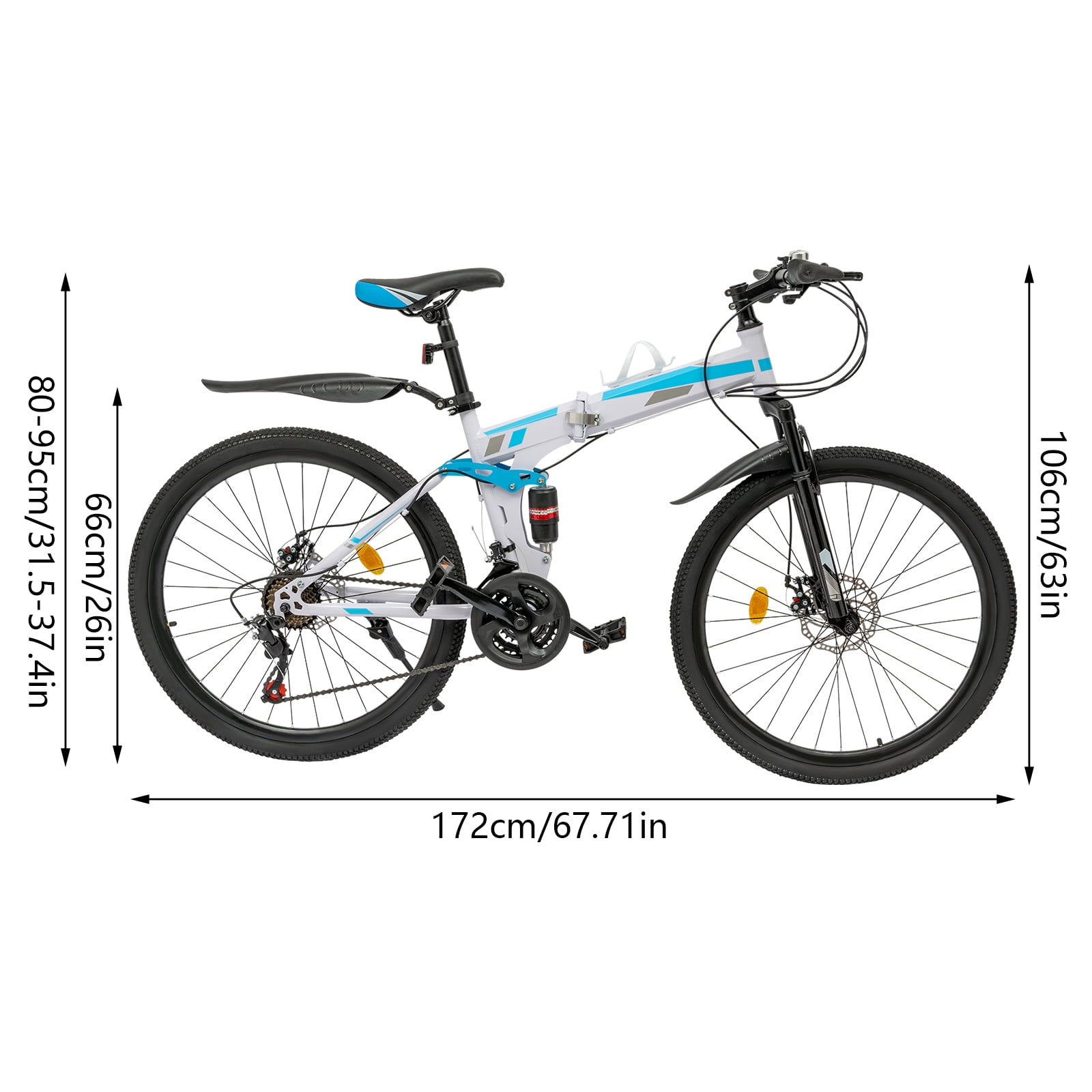 ChicHomey 26" Folding Mountain Bike-- 21-Speed (3x7 Gears),264.5lbs Max Load,Dual Disc Brakes & Anti-Slip Tires for Urban/Outdoor Cycling,Blue&White