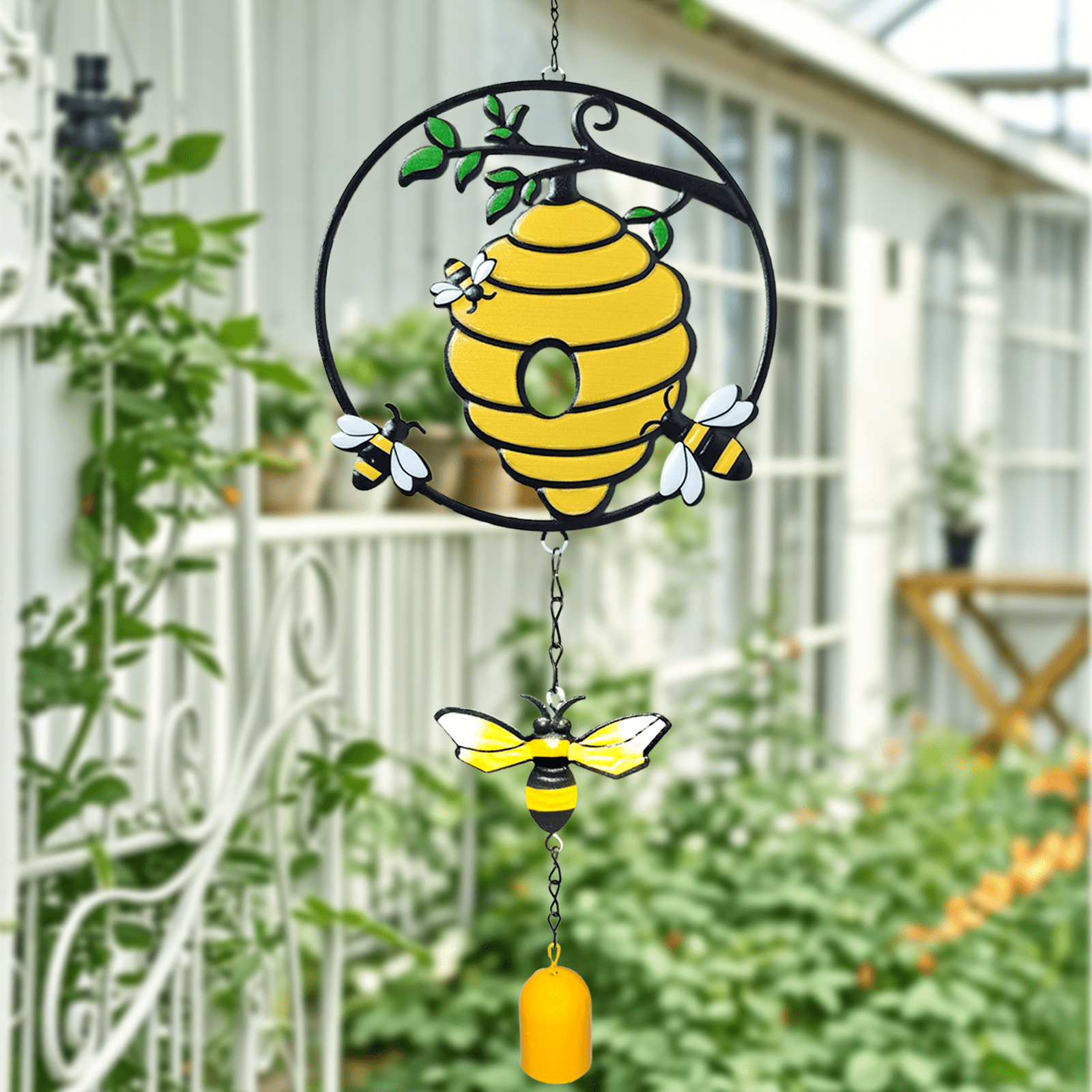 Garden Wind Chime Outdoor Clearance, Bee Wind Chime for Garden, Patio, Balcony, Outdoor/Indoor Decor, Metal Garden Art Decor