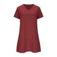 thumbnail image 4 of Omexry formal Dresses for Women Women's Solid Short Sleeved V-neck Linen Casual and Comfortable Dress with Pocket Red S, 4 of 6