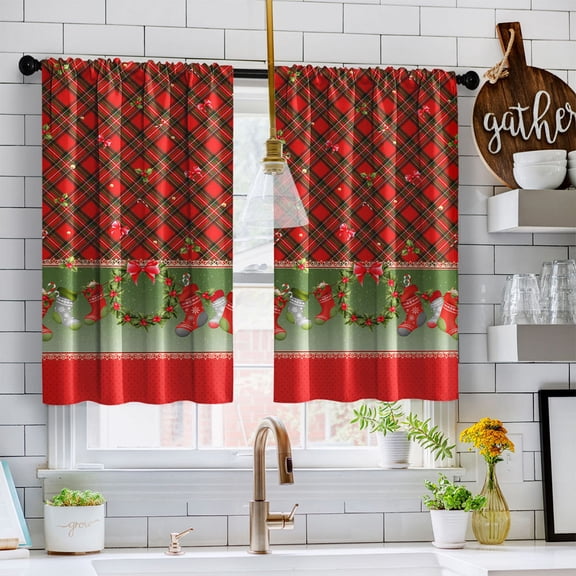 Elainilye Curtains, Plain Weave Digital Printed Short Curtains, Blackout Kitchen and Partition Curtains, Decor for Bedroom and Kitchen, for Home Decoration, Red