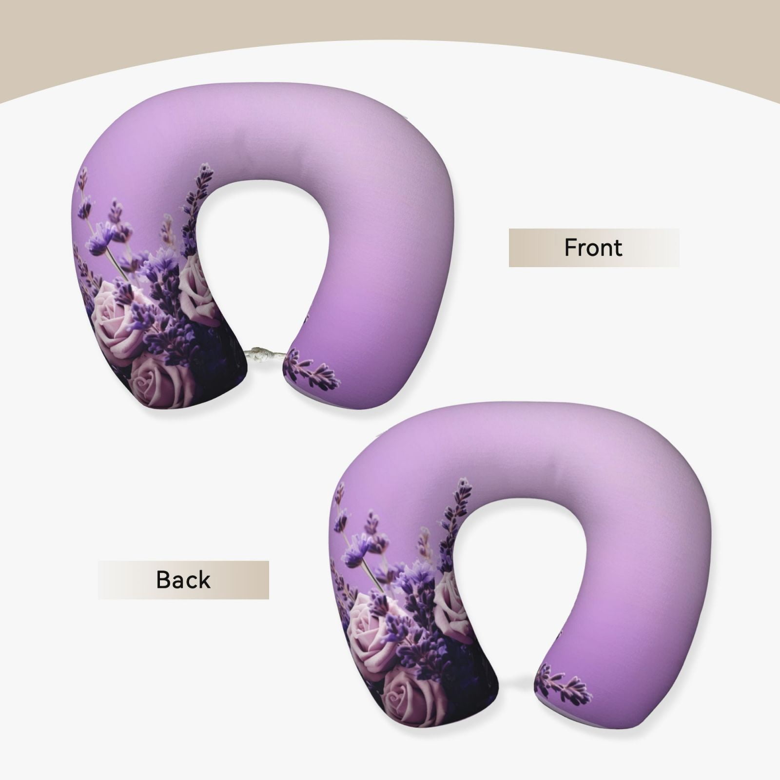 Xecao Lavender Roses Arrangement Print Memory Foam Cervical Neck Pillow Versatile U-Shaped Pillows for Home,Office,Camping,Travelling,Soft Washable Cover