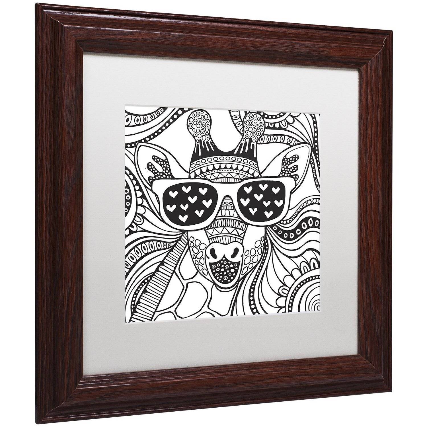 Trademark Fine Art "Cool Giraffe" Canvas Art by Hello Angel, White Matte, Wood Frame