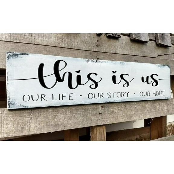 This is Us Sign Wall Decor Wooden Sign,Family Wall Signs Rustic Farmhouse Living Room Country House Hanging Wall Plaques,This is Us Our Life Our Story Our Home Quotes Wall Decor 4x16 Inch