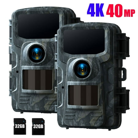 CAMPARK 2 Pack Trail Camera with SD Card 40MP 4K Game Hunting Deer Camera with Infrared Night Vision Waterproof IP66 120° Wide Angle Motion Activated Trail Security Cam for Wildlife Monitoring