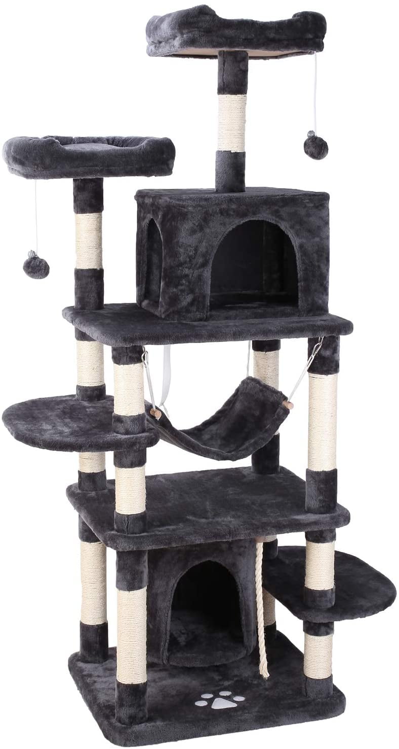 Hembor 67 Cat Tree Xl Cat Tower Multi Level Pet Play House Cat Climbing Stand Activity Center W Perches Scratching Posts Hammock Condo Ball Anti Toppling Device Dark Gray Walmart Com Walmart Com