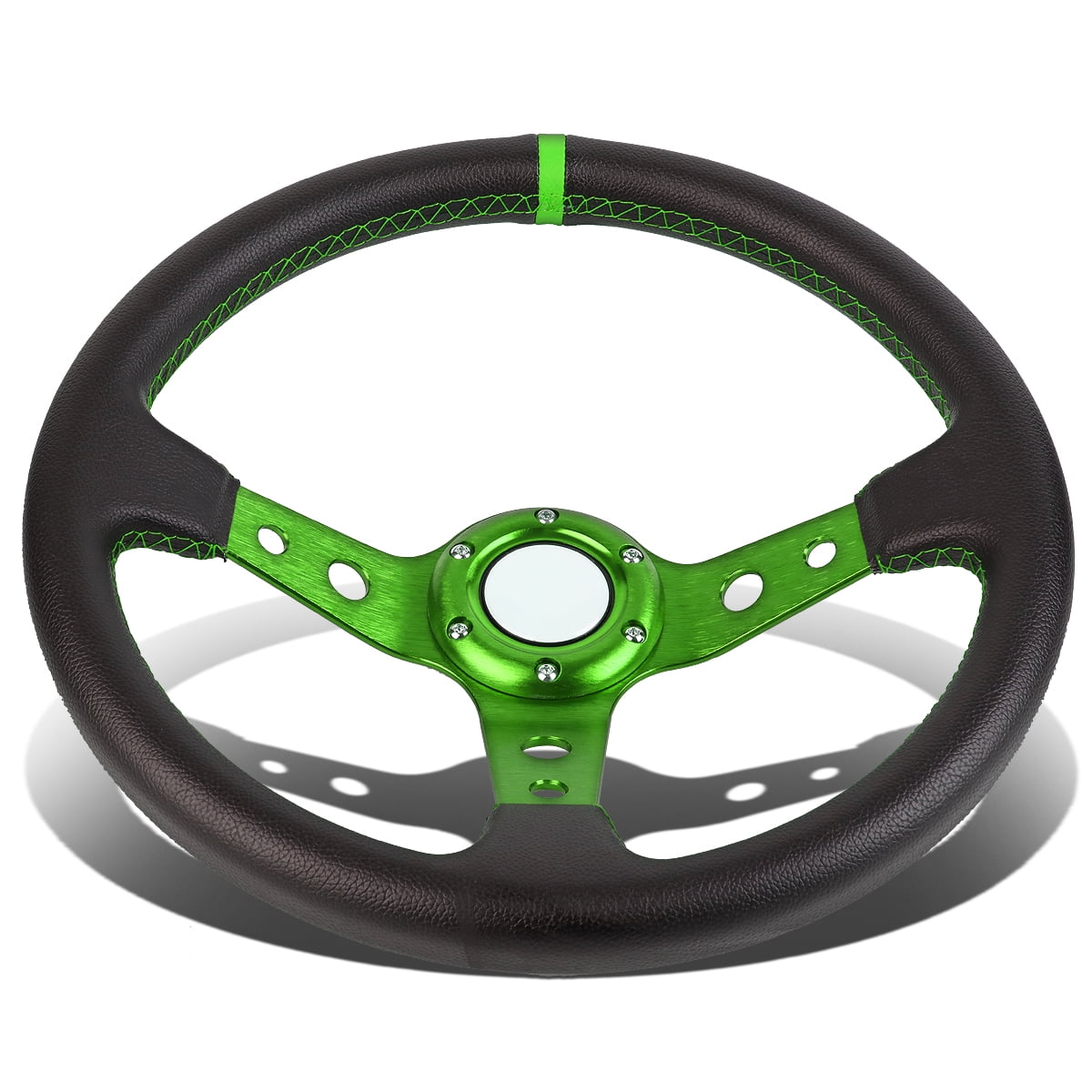 350mm Green 6-Bolt Spoke Green Stitched PVC Leather Racing... 350mm Green 6-Bolt Spoke Green Stitched PVC Leather Racing...