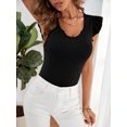 thumbnail image 3 of Vafful Womens Summer Tops Ruffle Short Sleeve V Neck T-Shirts Casual Silm Fit S-XL Black, 3 of 5