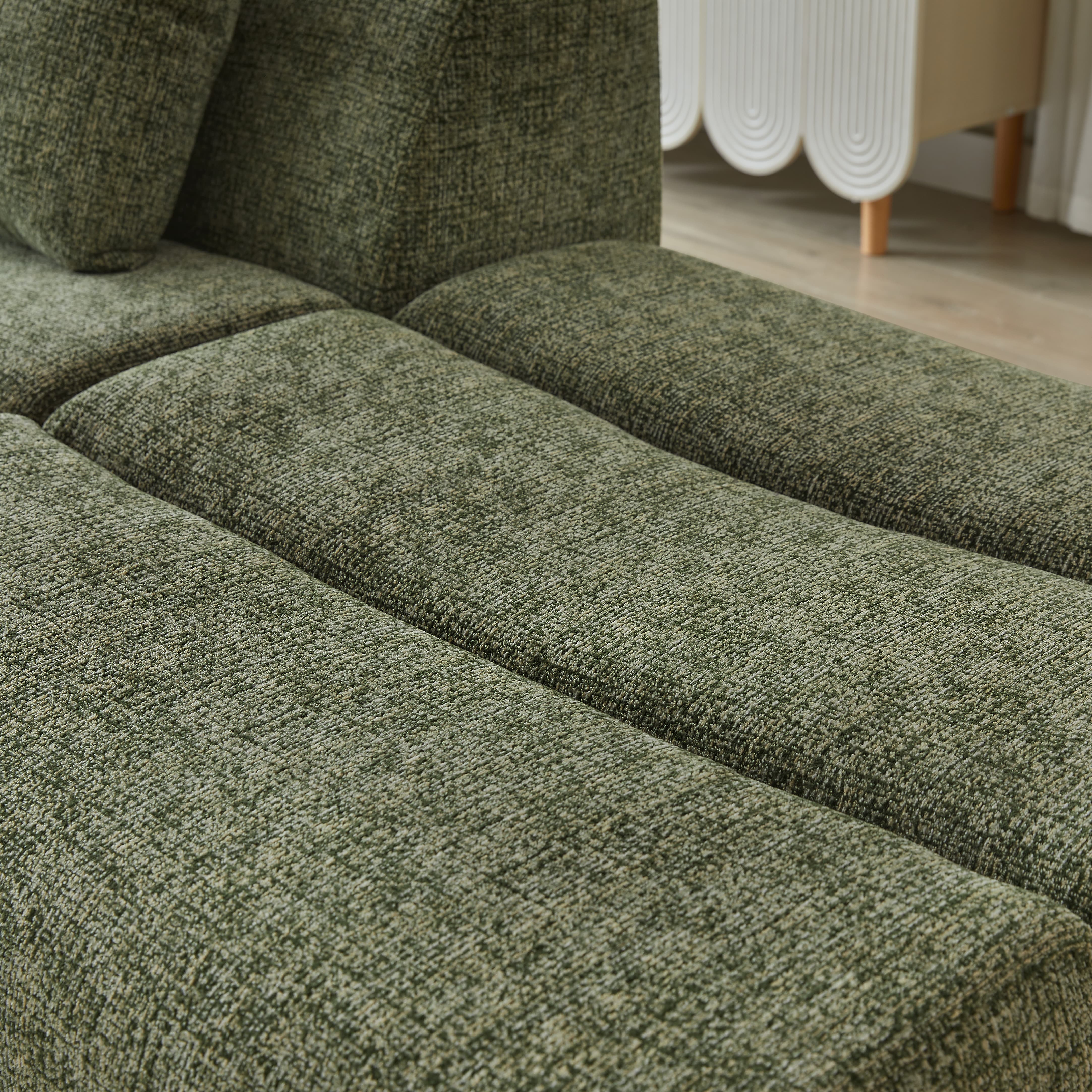 MAYEERTY Oversized 3 Seater Compressible Chenille Sectional Sofa, Modern & Space-Saving for Living Room, 107*41*27"Green