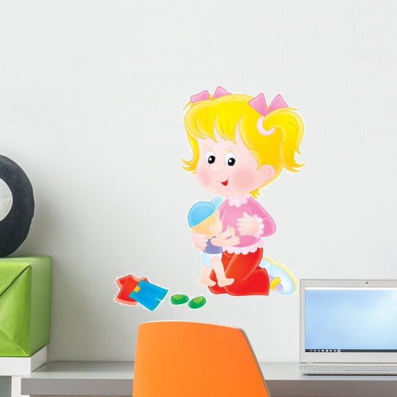 Girl Playing with Her Wall Decal by Wallmonkeys Peel and Stick Graphic (18 in H x 16 in W) WM162799