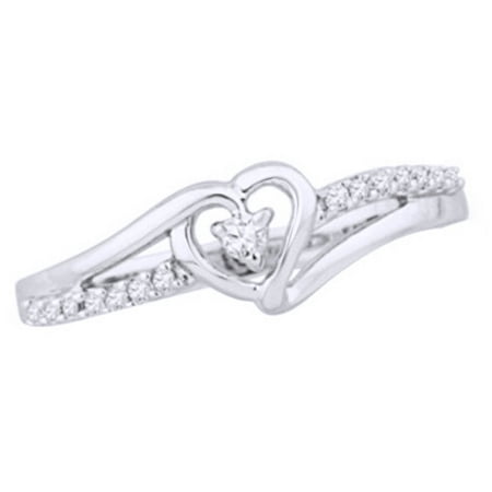 - White Natural Diamond Heart Split Shank Promise Ring In 14k White Gold Over Sterling Silver (0.1 Cttw)