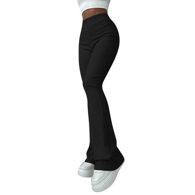 Pantalones De Cintura Alta Slim Fit Liso Cómodo Transpirable Casual Pantalones Acampanados Para Compras En Casa Negro M
