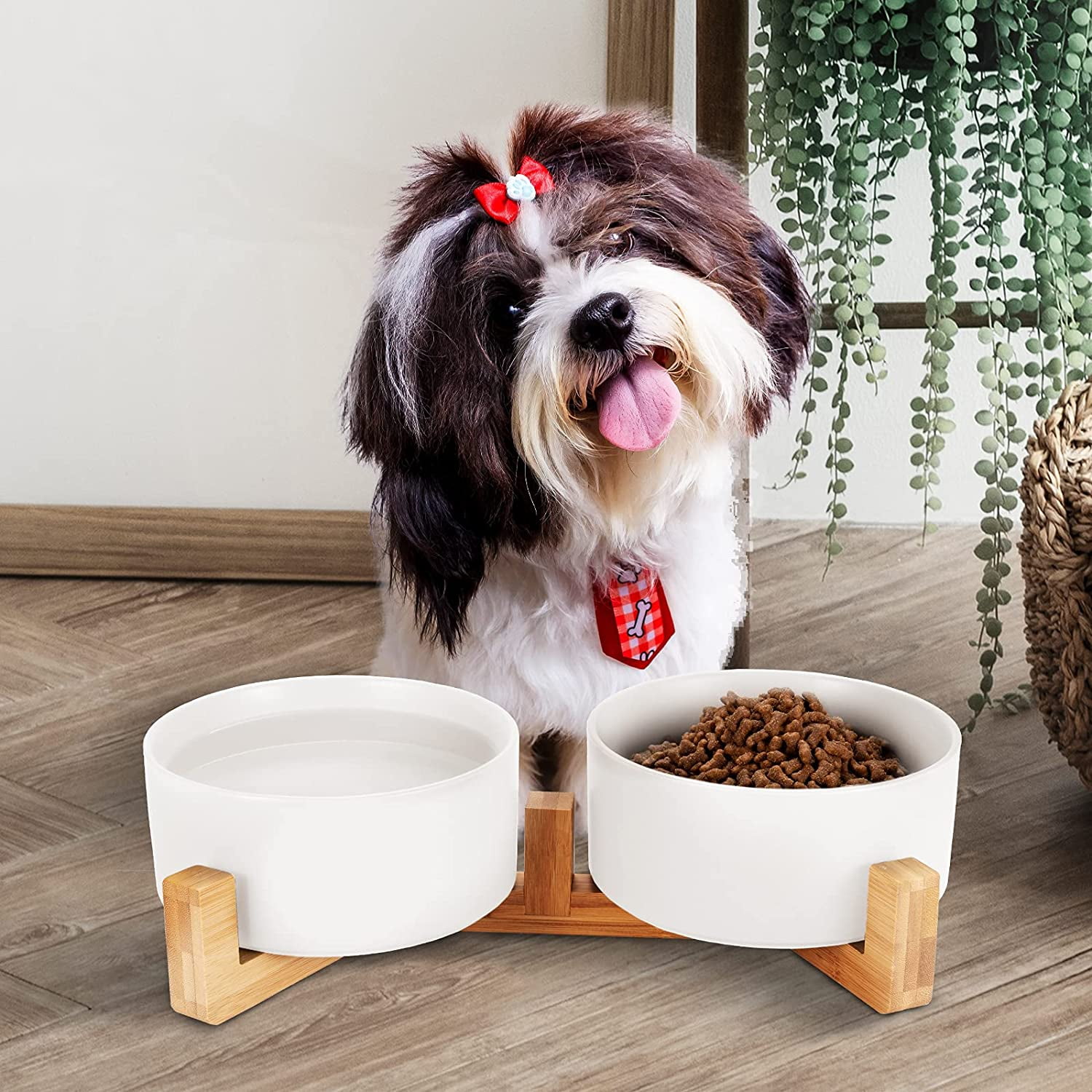 LIHONG Ceramic Dog Bowls for Medium Dogs, 5Cups/45Oz Dog Food and Water  Bowl Set of 2, Non Slip Dog Bowls Large Sized Dog Dishes Microwavable and