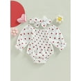 thumbnail image 2 of Newborn Baby Girl Valentine's Day Outfit Heart Ruched Romper Ruffle Long Sleeve Smocked Bodysuit Infant Baby Spring Clothes, 2 of 7