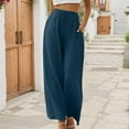 thumbnail image 2 of FYEGRE Dressy Casual Women's Pants Women's Linen High Waisted Wide Leg Palazzo Trousers Flowy Casual Summer Drawstring Beach Pants with Blue XXXL, 2 of 5