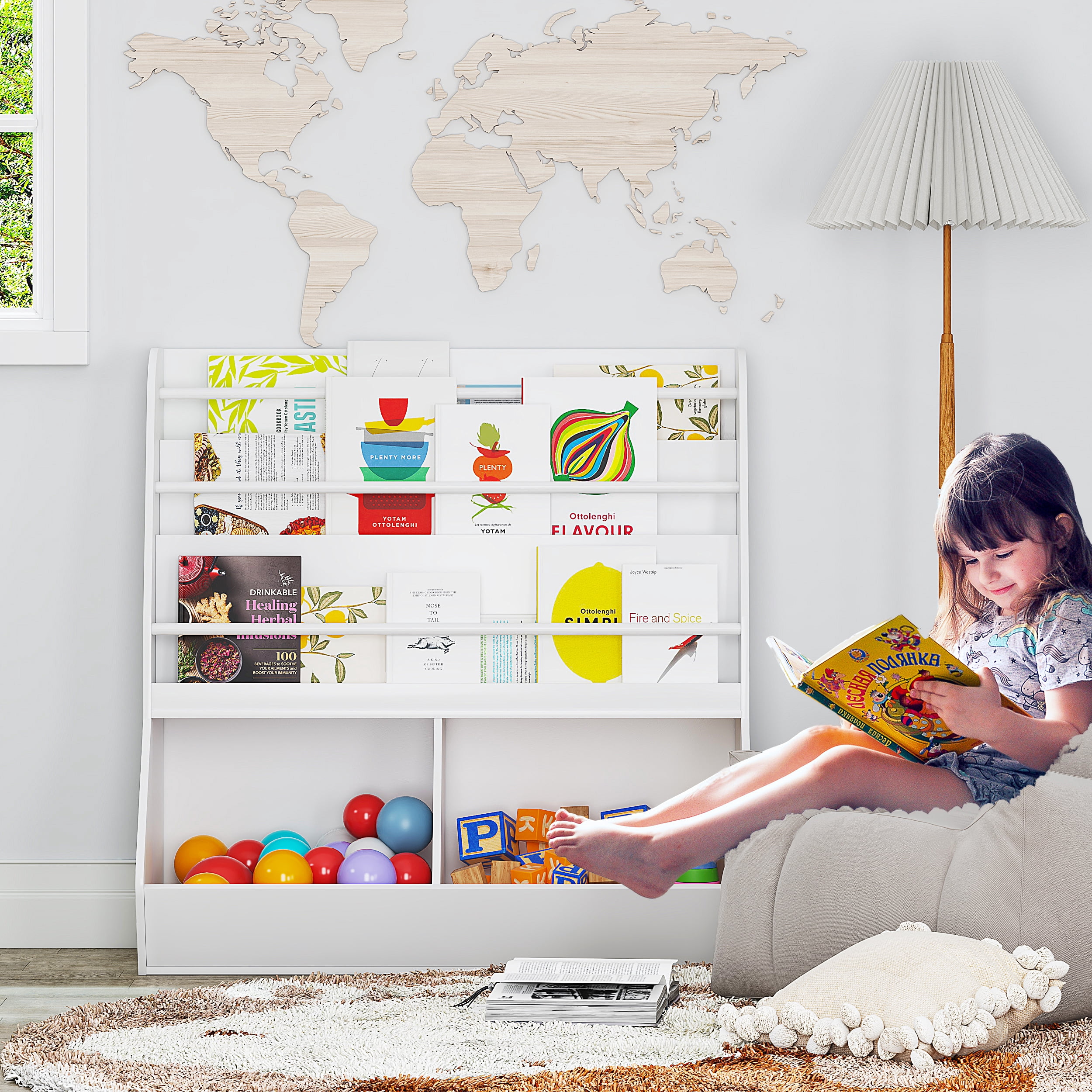 UTEX Kids Bookshelf, Wooden Toy Storage Cabinet Organizer Holder 2 Large Cubes,Children Bookcase Display Rack for Kids Room, Classroom, Nursery, Kindergarten (White Finish)