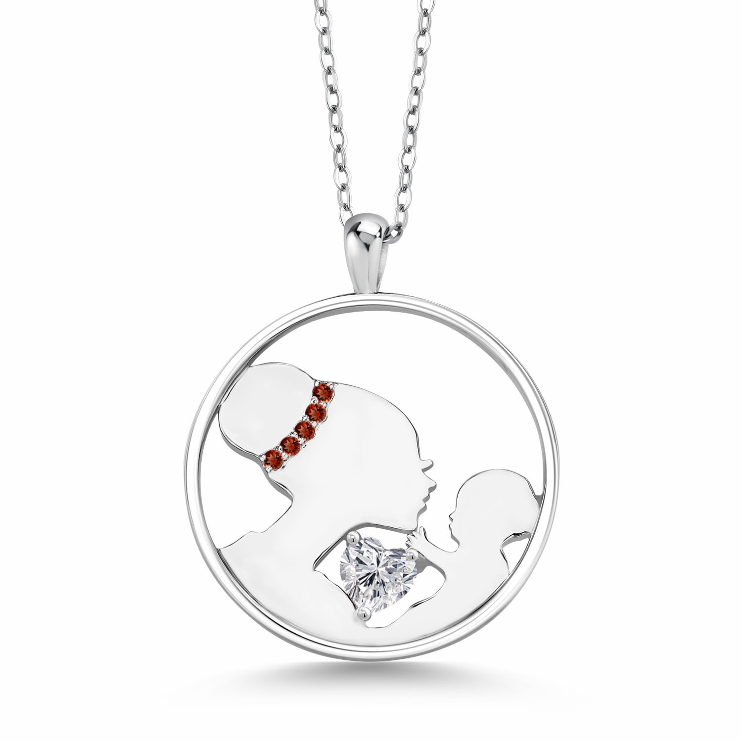 Gem Stone King 925 Sterling Silver Lab Grown Diamond and Red Garnet Pendant Necklace for Women | 0.49 Cttw | Gemstone April Birthstone | Heart Shape 5MM | With 18 inch Chain