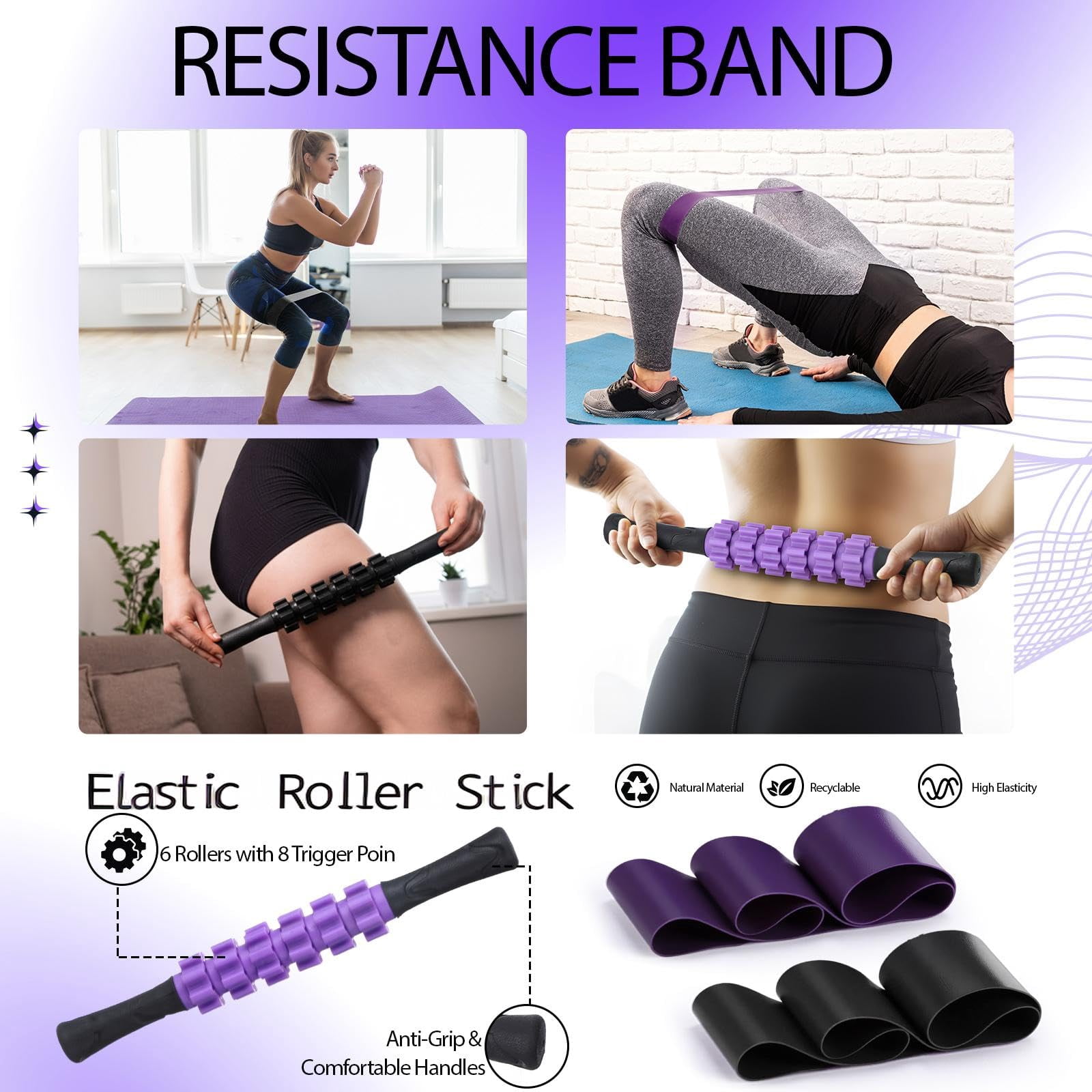 12 Foam Roller Set - 6 In 1 Deep Kit Includes  Massage Ball Stick Fasciitis Stretch Strap & Bag For Body Physical Exercise 2