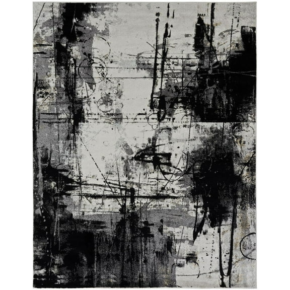 Kalaty Solstice Area Rug SC-059 Black / Zinc Distressed Cracked 7' 9" x 9' 9" Rectangle