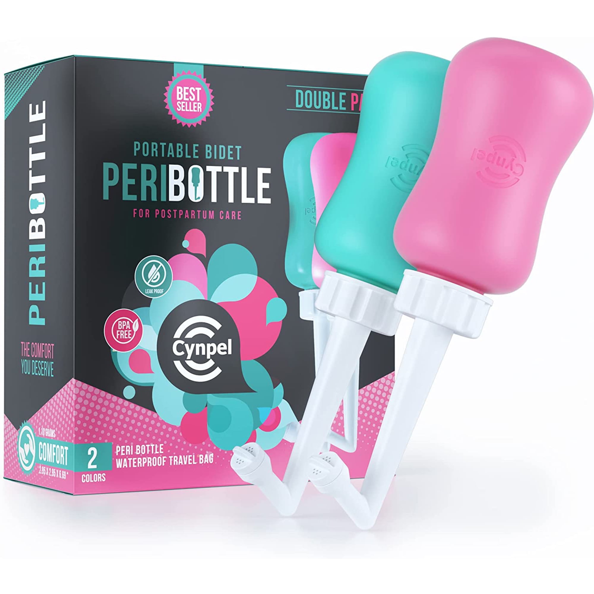 Cynpel Peri Bottle Portable Bidet for Women with Travel Bag, 12 Oz 2 Pack