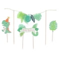 thumbnail image 2 of Juego de 4 adornos para tarta de dinosaurio, hoja de palma de dinosaurio verde, tarjeta inglesa de feliz cumpleaños, decoraciones para tarta de dinosaurio, decoración para fiesta, 2 of 5