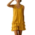 thumbnail image 7 of Women's Cotton Linen V Neck Sleeveless Mini Dress Babydoll Summer Cute Layered Ruffle Swing Tank Dress, 7 of 7